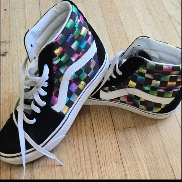Vans SK8-Hi Iridescent Checkerboard Sneakers - Women's Size 7.5 - Picture 1 of 11